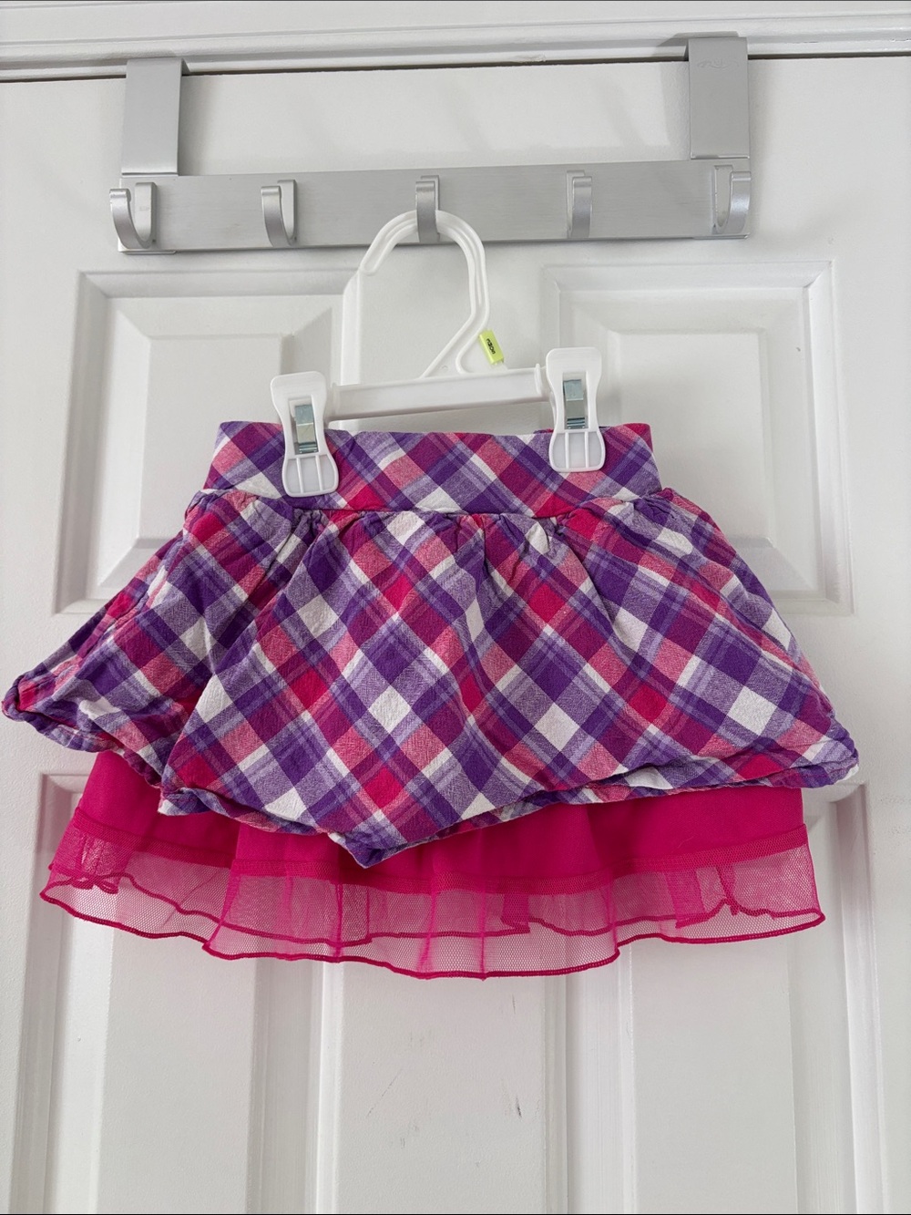 Disney Girls Pink & Purple Plaid Skort with Hot Pink Tulle